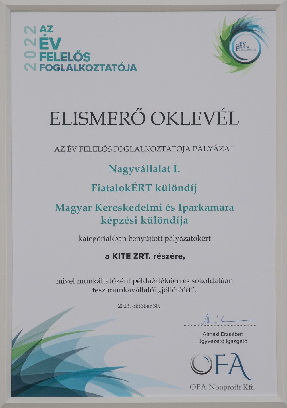 elismerő oklevél