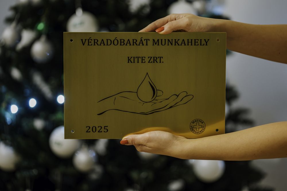 Véradóbarát Munkahely elismerésben részesült a KITE Zrt.