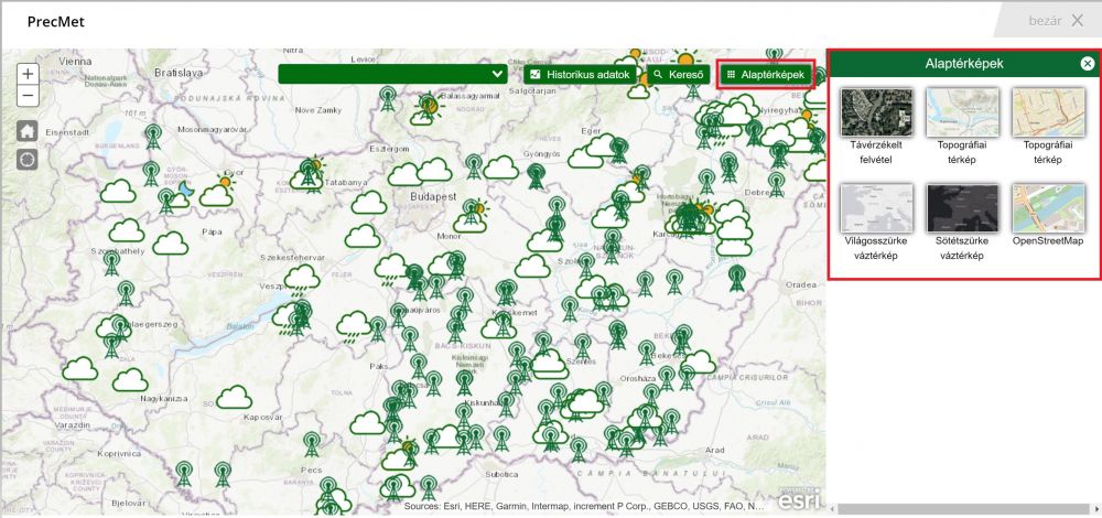 A PrecMet állomások az ország területén
