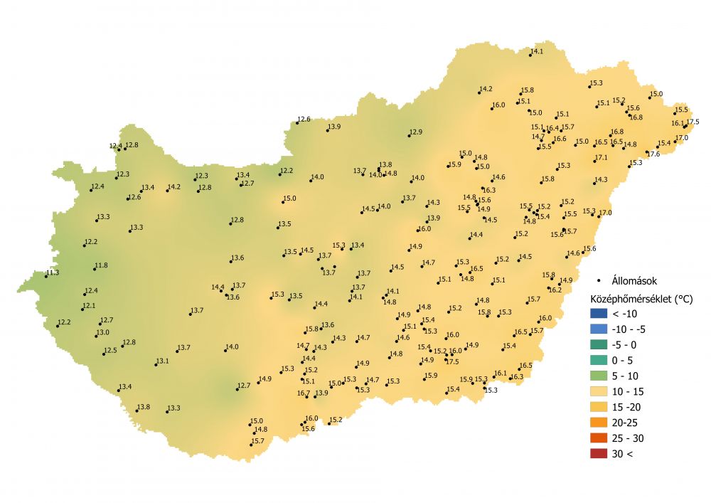 A középhőmérséklet alakulása (2021.05.23.-05.30.) A PrecMet állomások adatok alapján