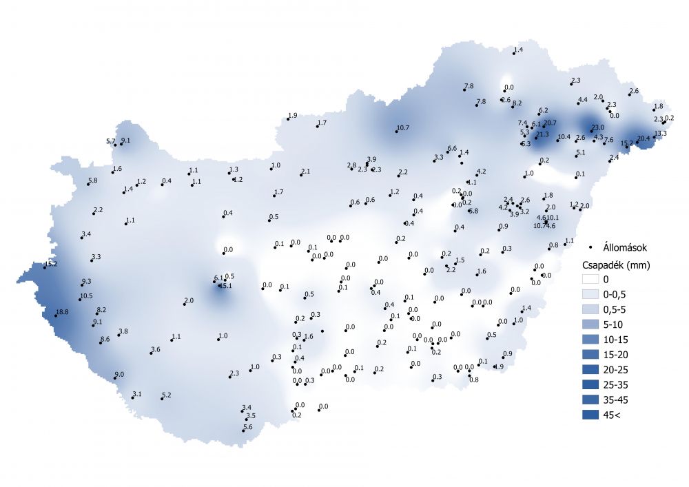 A heti csapadékmennyiség alakulása (2021.05.23.-05.30.)           A PrecMet állomások adatai alapján