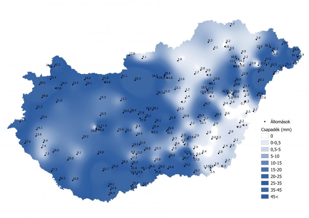 A csapadékmennyiség alakulása (2021.07.12.-07.18.) A PrecMet állomások adatai alapján