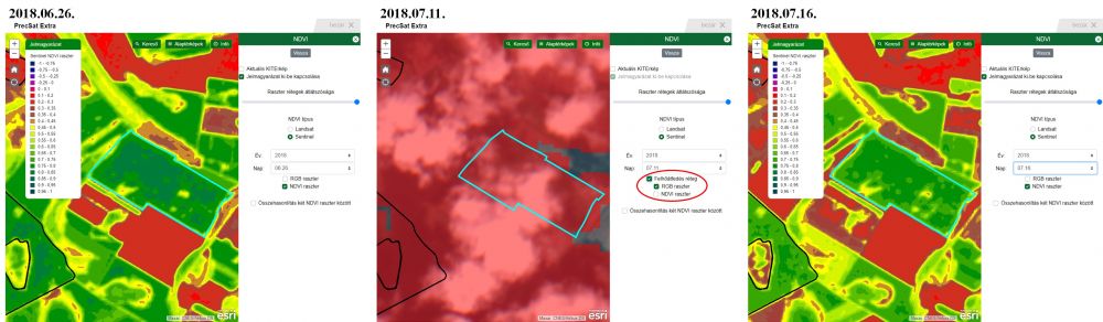 ábra: Idősoros NDVI felvételek segítségével egyszerűbb vizsgálni a növényállomány térbeli változásait 