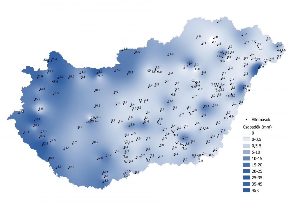 A csapadékmennyiség alakulása (2021.08.02.-08.08)      A PrecMet állomások adatai alapján