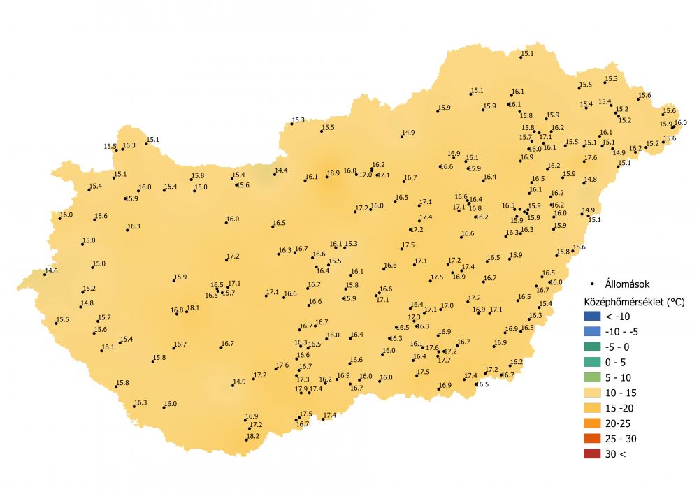 A középhőmérséklet alakulása (2021.08.30.-09.05) A PrecMet állomások adatai alapján