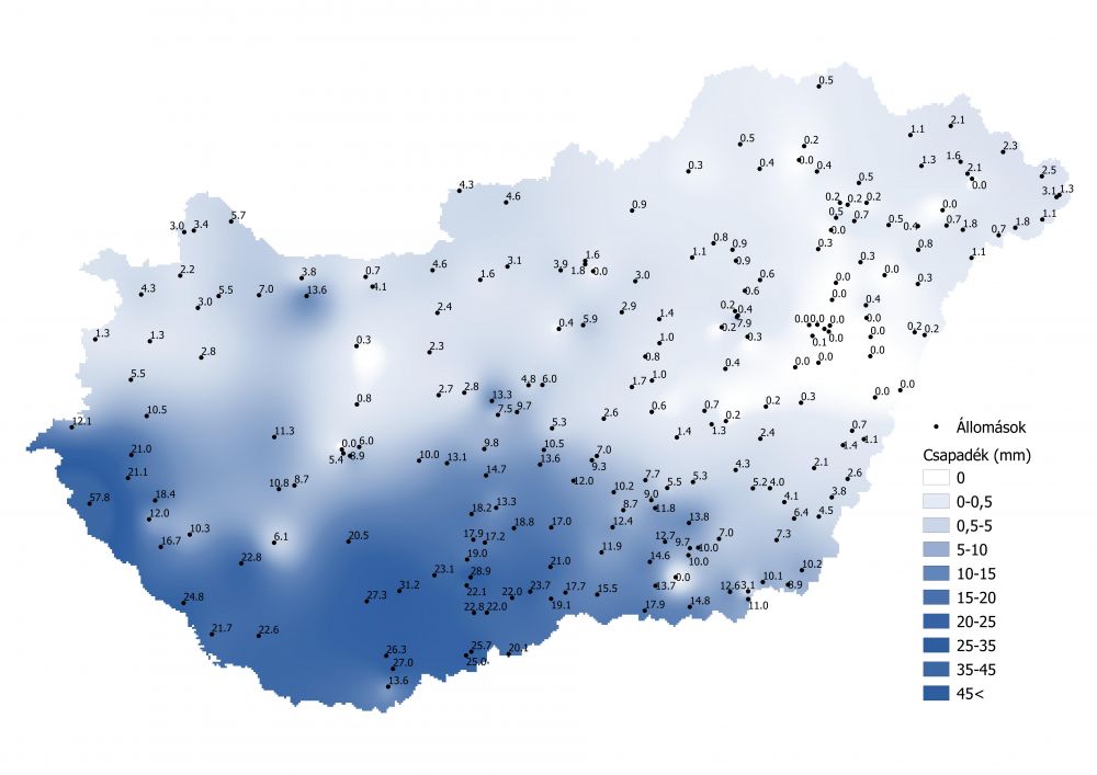 A csapadékmennyiség alakulása (2021.09.19-09.26.) A PrecMet állomások adatai alapján