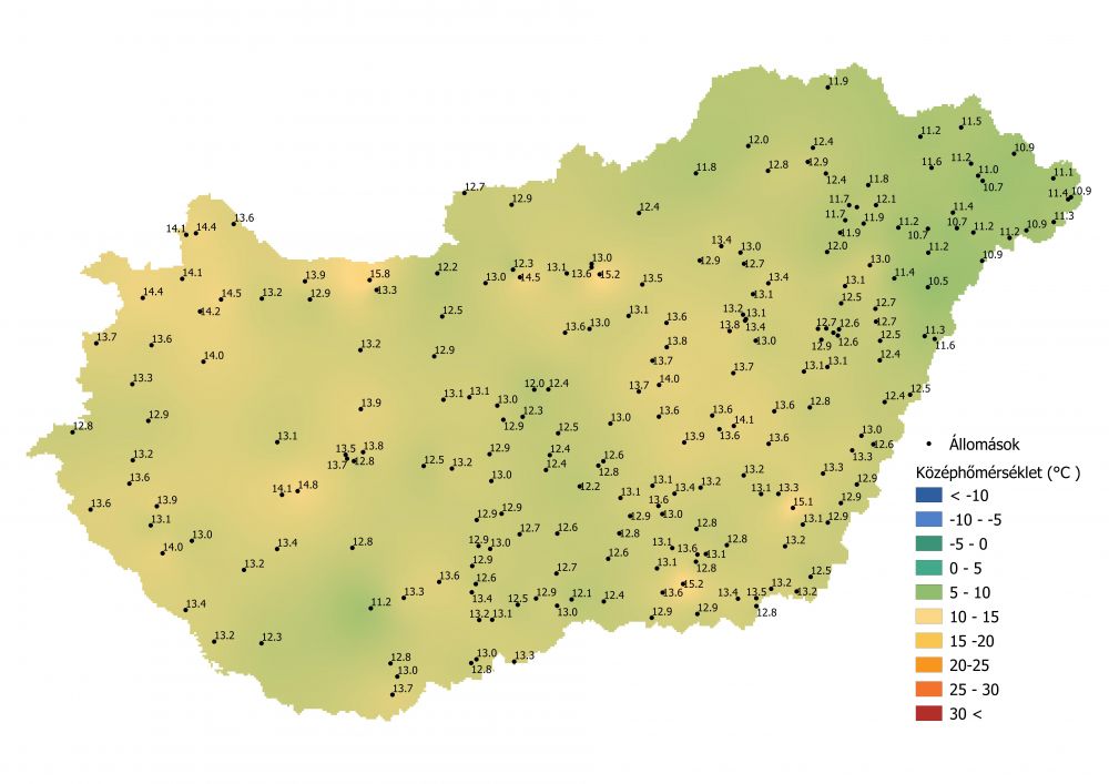 A középhőmérséklet alakulása (2021.09.19-09.26.) A PrecMet állomások adatai alapján