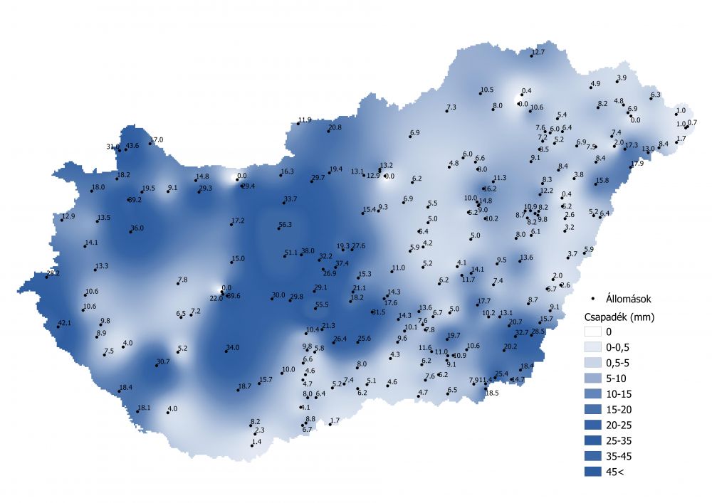 A csapadékmennyiség alakulása (2021.09.27-09.10.03.) A PrecMet állomások adatai alapján