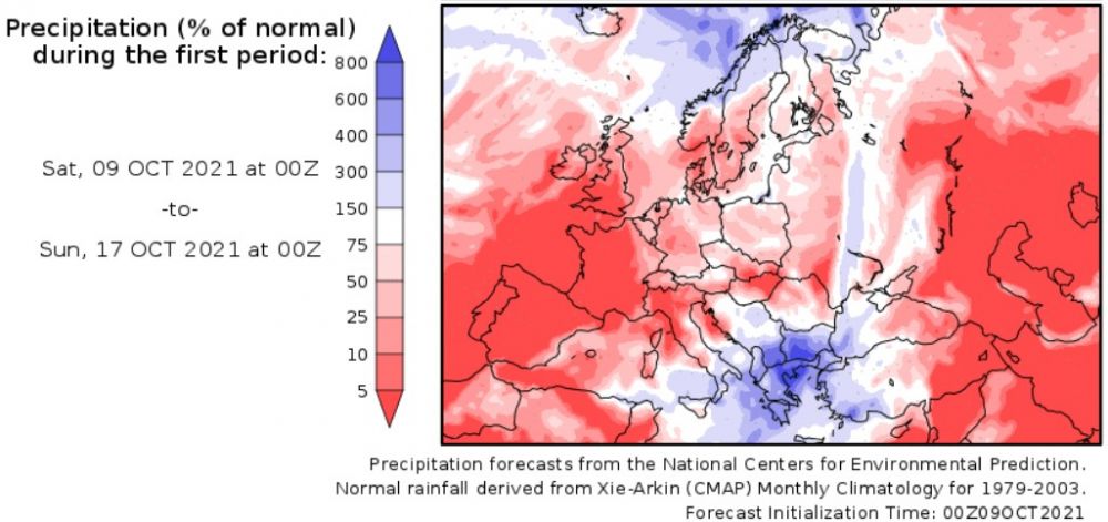 National Centers for Environmental Prediction, csapadék előrejelzése (10.09-10.17.).