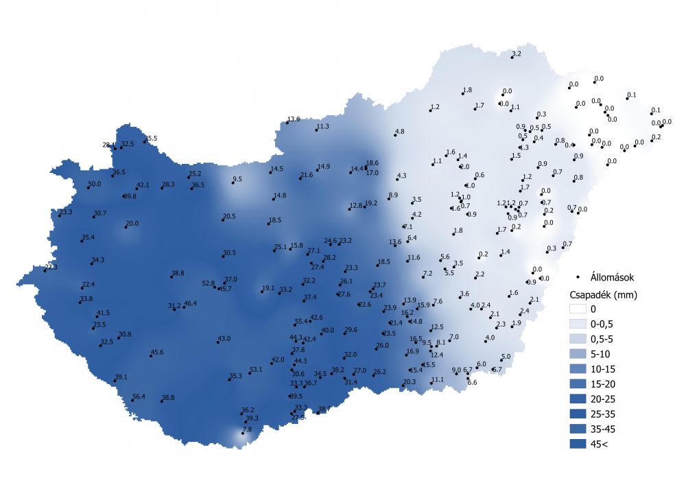 A csapadékmennyiség alakulása (2021.10.04-10.10.) A PrecMet állomások adatai alapján
