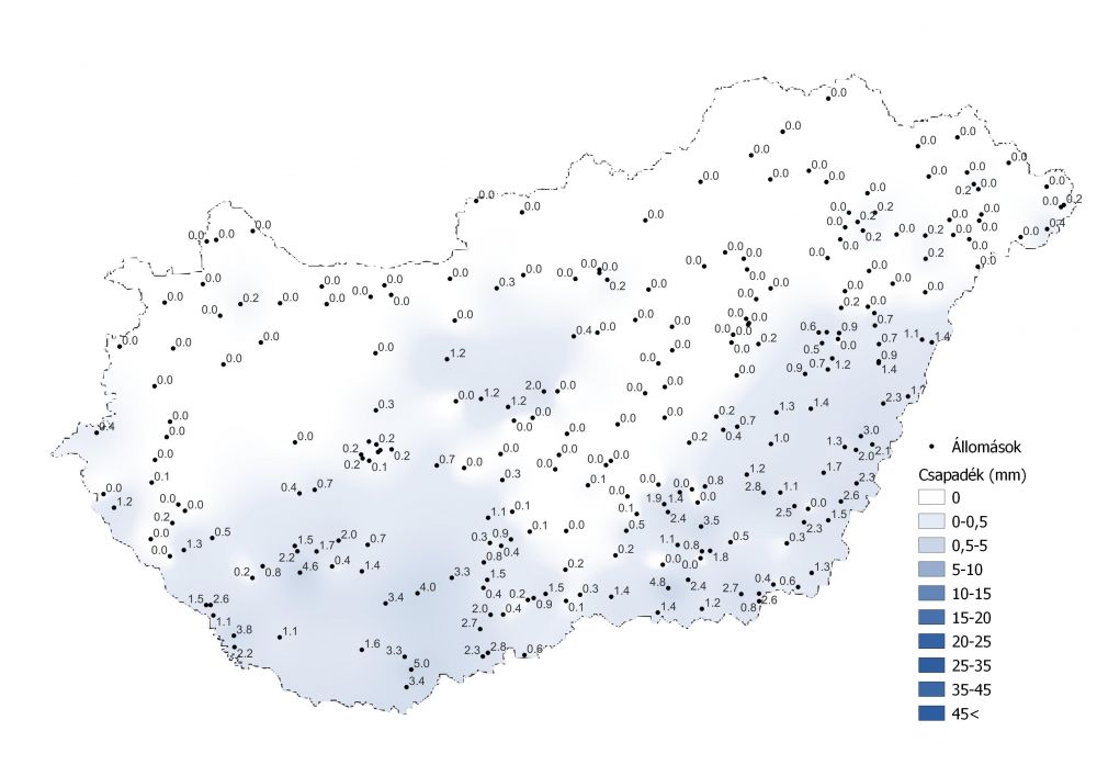 A csapadékmennyiség alakulása (2022.02.25.-03.05.) a PrecMet állomások adatai alapján
