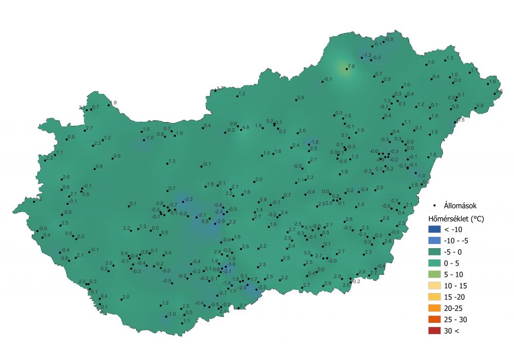 A középhőmérséklet alakulása (2022.03.06.-03.12) a PrecMet állomások adatai alapján