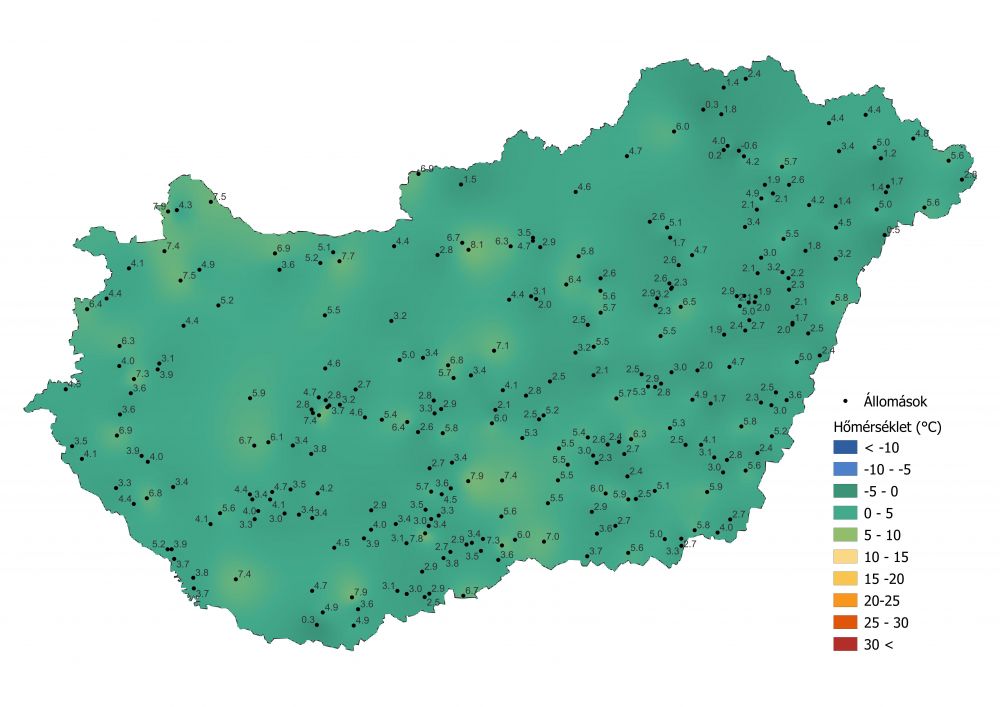 A középhőmérséklet alakulása (2022.03.11-03.18) a PrecMet állomások adatai alapján