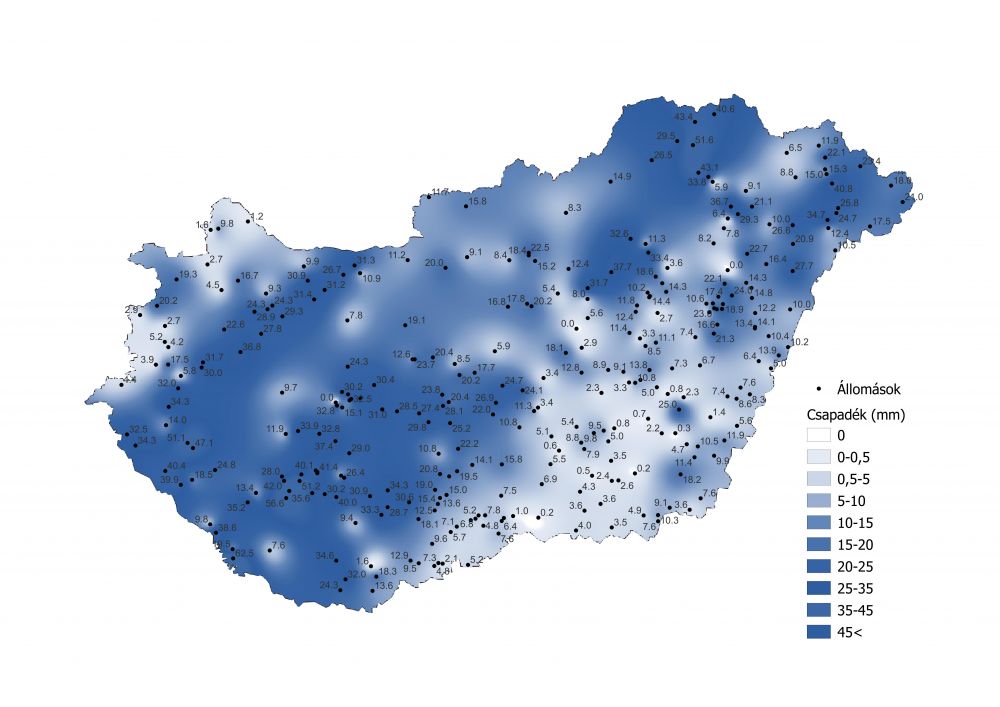 A csapadékmennyiség alakulása (2022.03.25.-04.01.) a PrecMet állomások adatai alapján