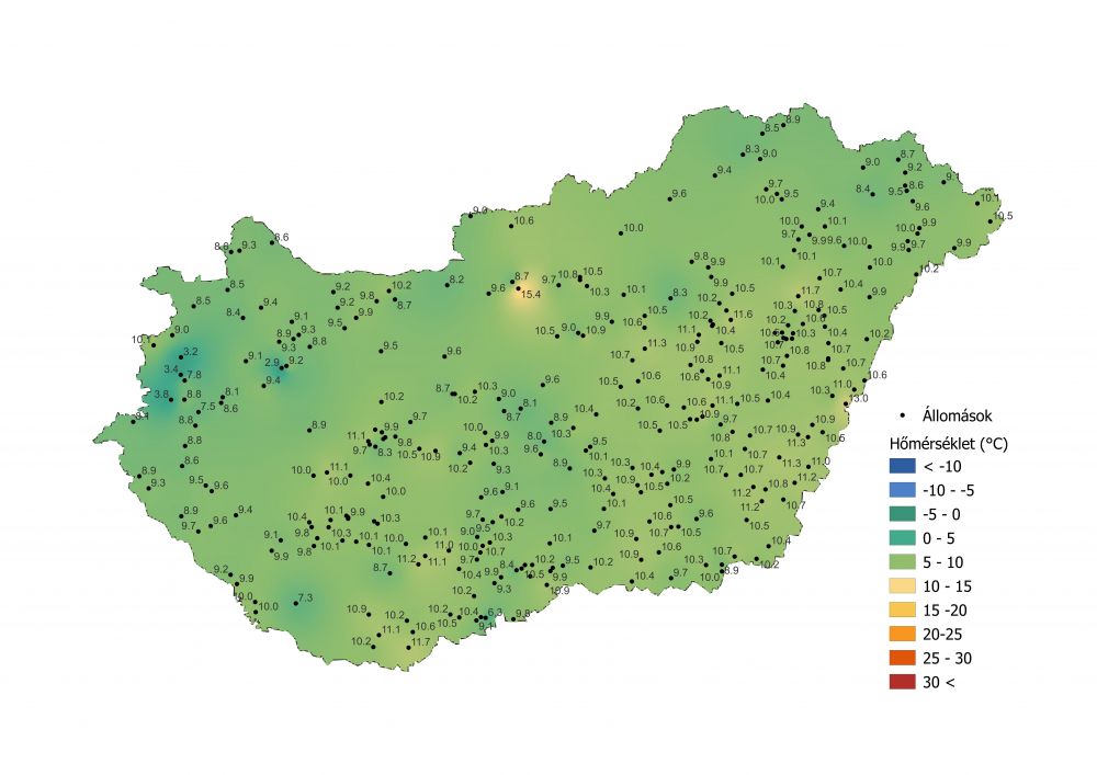 A középhőmérséklet alakulása (2022.03.25.-04.01.) a PrecMet állomások adatai alapján