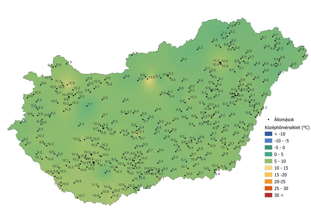 A középhőmérséklet alakulása (2022.04.08-04.15.) a PrecMet állomások adatai alapján