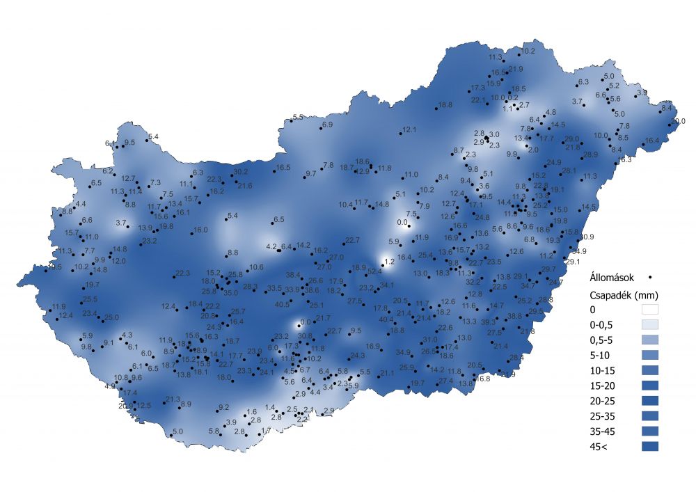 A csapadékmennyiség alakulása (2022.04.23-04.30.) a PrecMet állomások adatai alapján