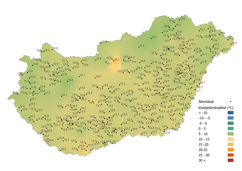 A középhőmérséklet alakulása (2022.04.23-04.30.) a PrecMet állomások adatai alapján