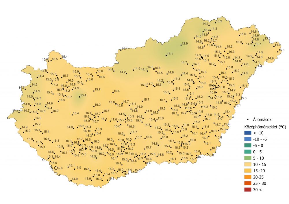 A középhőmérséklet alakulása (2022.04.30.-05.07.) a PrecMet állomások adatai alapján