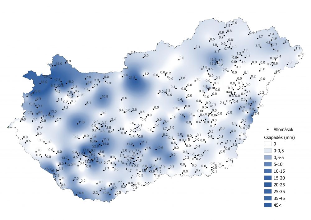 A csapadékmennyiség alakulása (2022.05.08.-05.16.), a PrecMet állomások adatai alapján