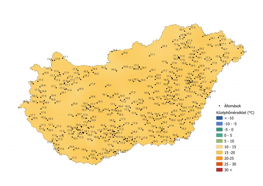 A középhőmérséklet alakulása (2022.05.08-05.16.) a PrecMet állomások adatai alapján