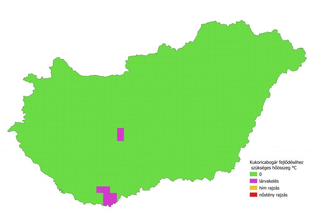 A kukoricabogár fejlődéséhez szükséges hőösszegek állása (2022.05.22.)