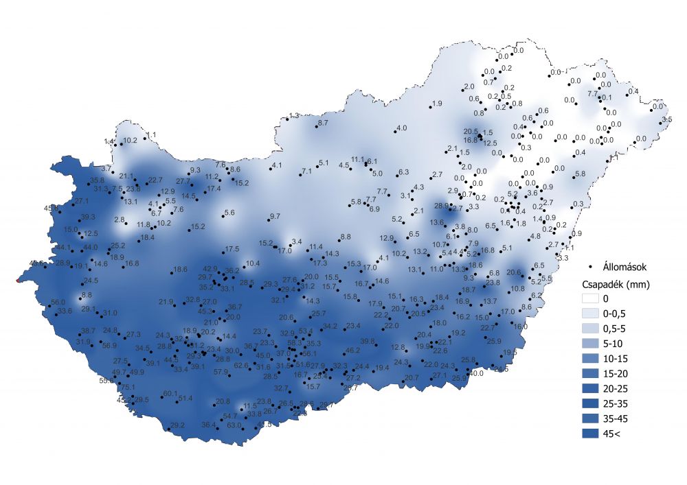A csapadékmennyiség alakulása (2022.05.22-05.28.) a PrecMet állomások adatai alapján