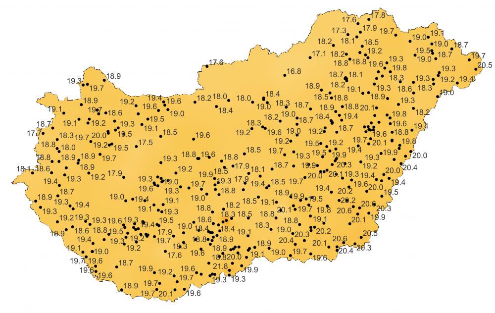 A középhőmérséklet alakulása (2022.05.29.-06.03.) a PrecMet állomások adatai alapján