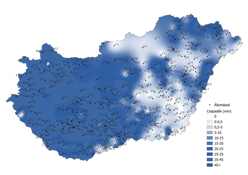 A csapadékmennyiség alakulása (2022.06.04-06.11.) a PrecMet állomások adatai alapján