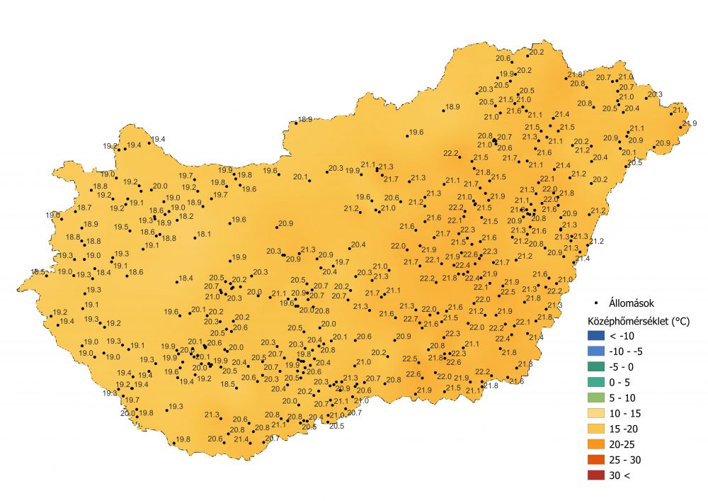 A középhőmérséklet alakulása (2022.06.04-06.11.) a PrecMet állomások adatai alapján