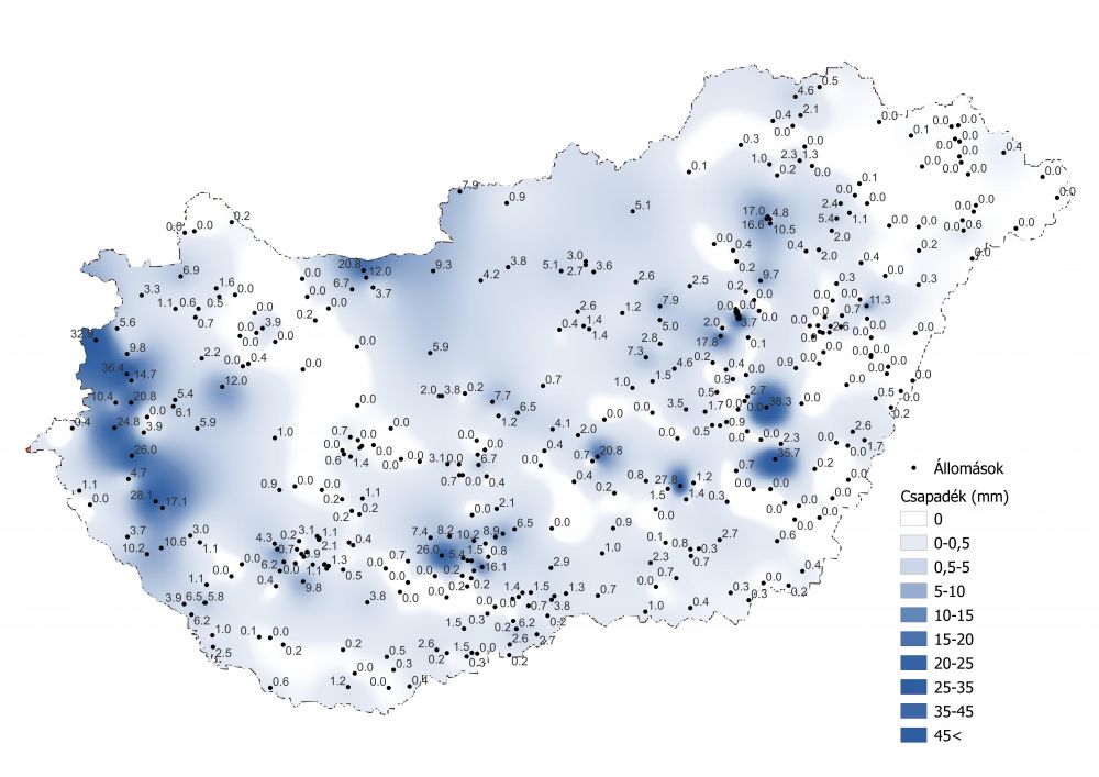 A csapadékmennyiség alakulása (2022.06.12-06.18.) a PrecMet állomások adatai alapján