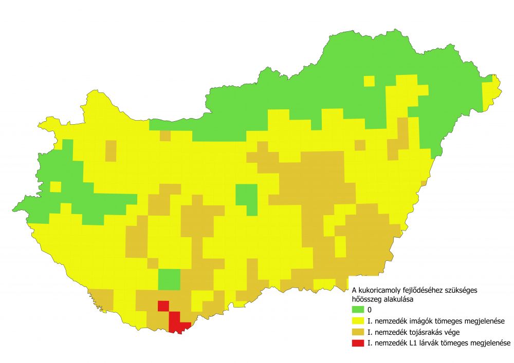 A kukoricamoly fejlődéséhez szükséges hőösszegek állása 2022.06.19.