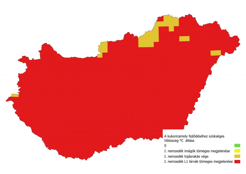 A kukoricamoly fejlődéséhez szükséges hőösszegek állása 2022.07.02.