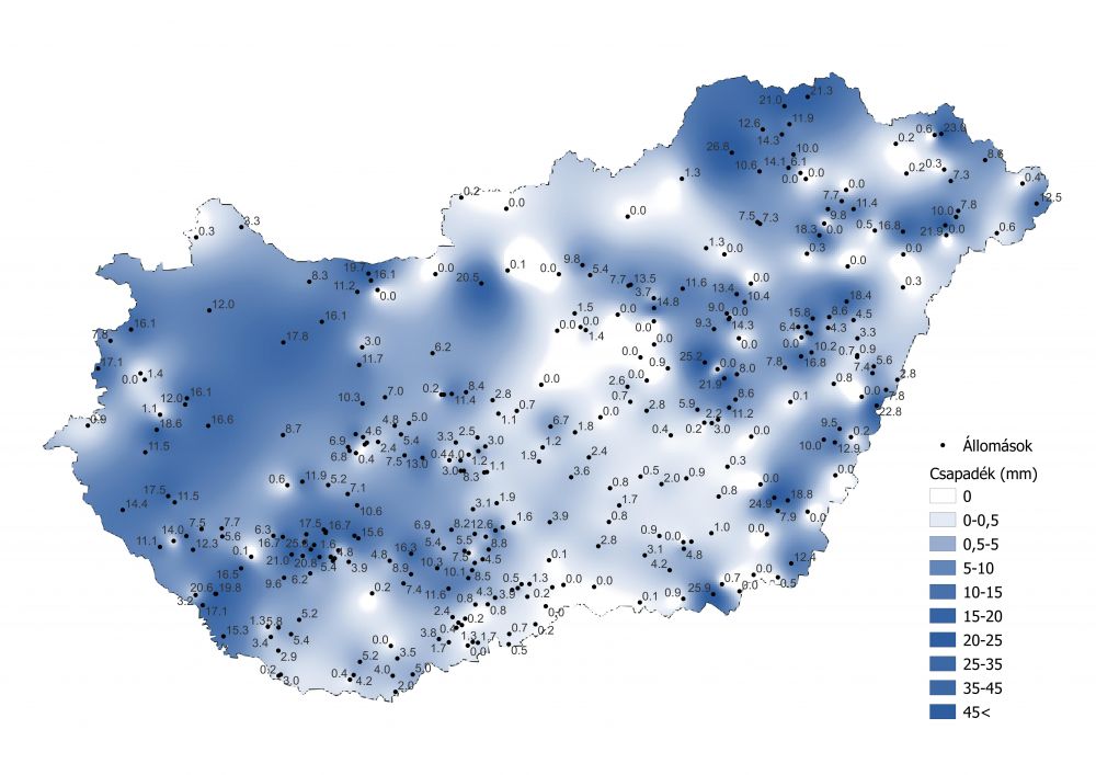 A csapadékmennyiség alakulása (2022.07.25.-07.30.), a PrecMet állomások adatai alapján