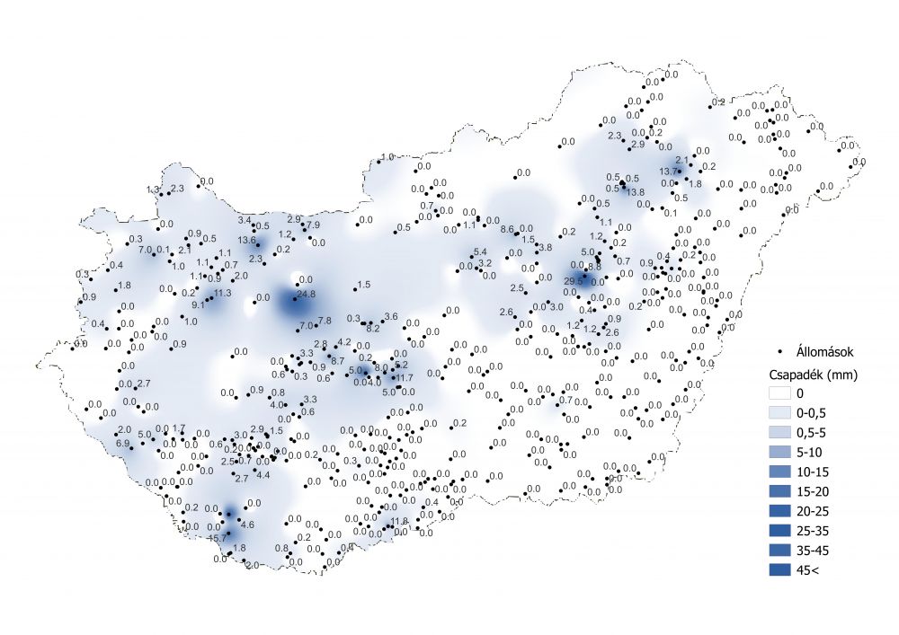 A csapadékmennyiség alakulása (2022.08.01.-08.07.), a PrecMet állomások adatai alapján