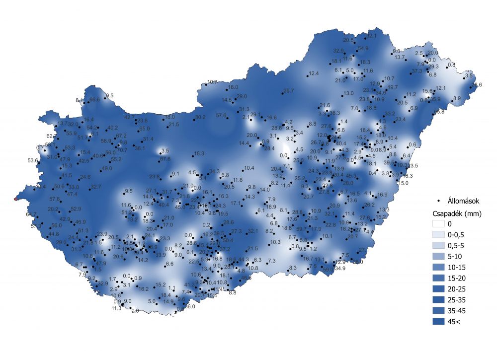 A csapadékmennyiség alakulása (2022.08.20.-08.28.), a PrecMet állomások adatai alapján