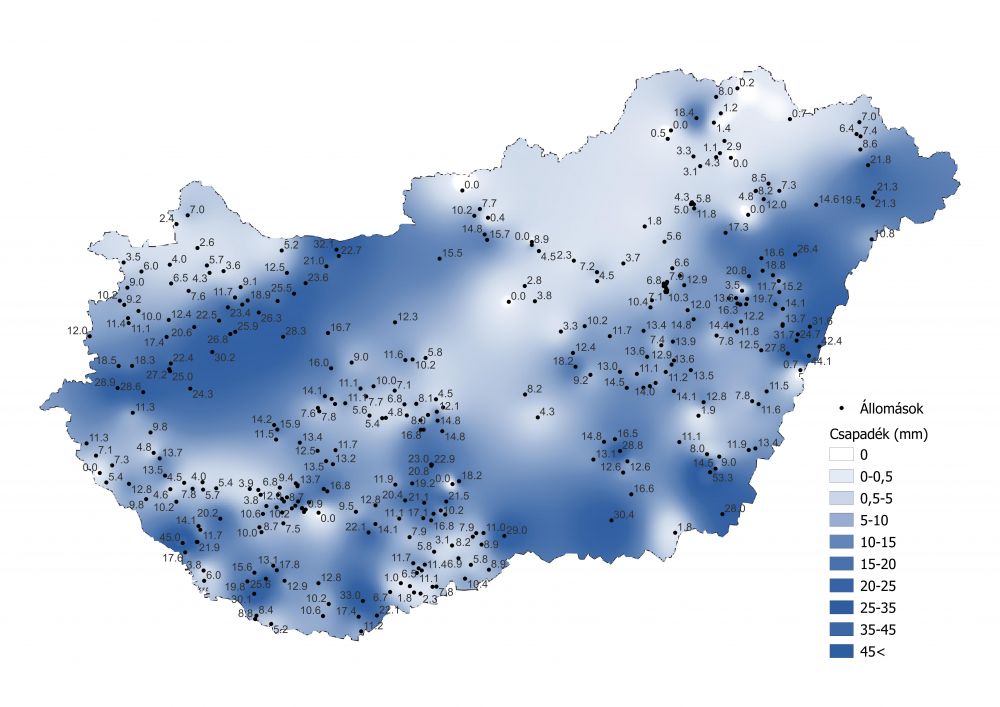 A csapadékmennyiség alakulása (2022.08.29.-09.04.), a PrecMet állomások adatai alapján