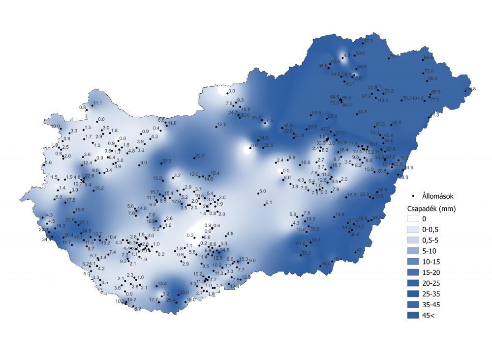 A csapadékmennyiség alakulása (2022.09.05.-09.11.), a PrecMet állomások adatai alapján