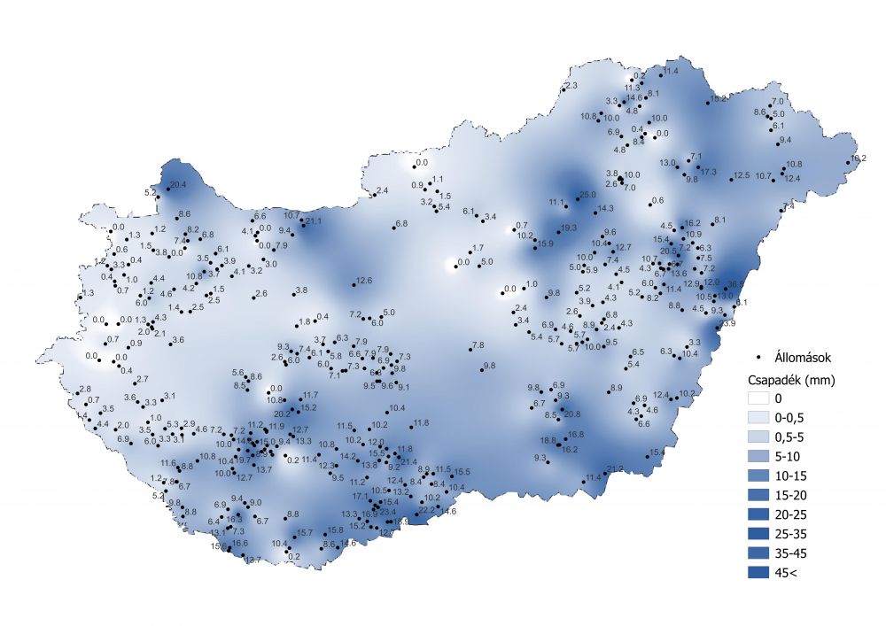 A csapadékmennyiség alakulása (2022.09.18.-09.24.), a PrecMet állomások adatai alapján