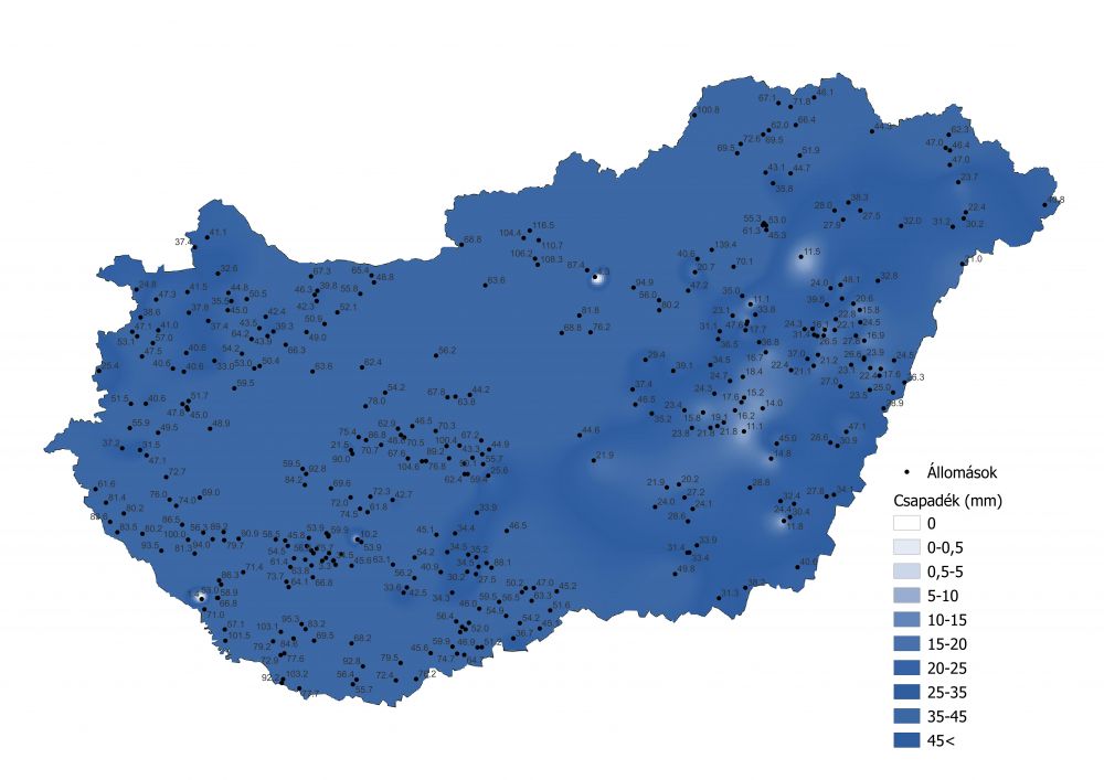 A csapadékmennyiség alakulása (2022.09.25.-10.01.), a PrecMet állomások adatai alapján