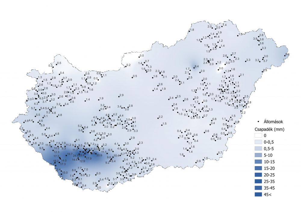 A csapadékmennyiség alakulása (2022.10.17.-10.22.), a PrecMet állomások adatai alapján