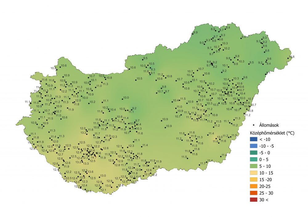 A középhőmérséklet alakulása (2022.10.17.-10.22.), a PrecMet állomások adatai alapján