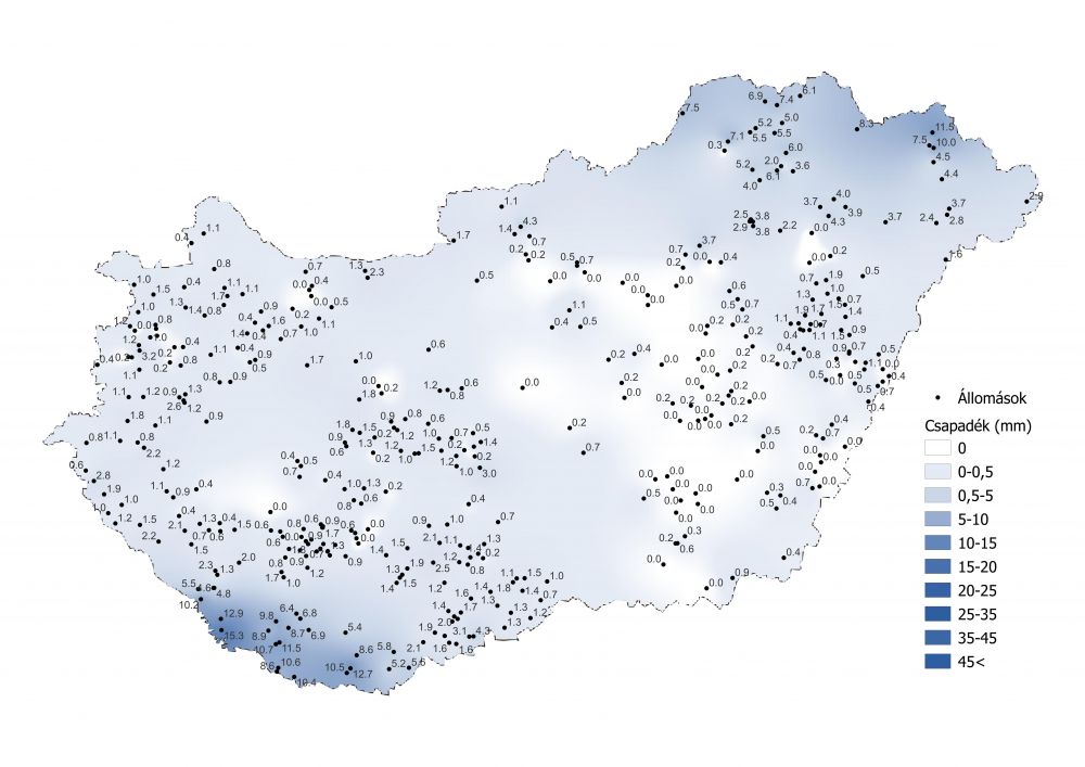 A csapadékmennyiség alakulása (2022.10.23.-10.31.), a PrecMet állomások adatai alapján