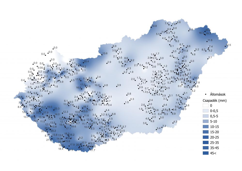A csapadékmennyiség alakulása március 6-11-ig a PrecMet állomások adatai alapján