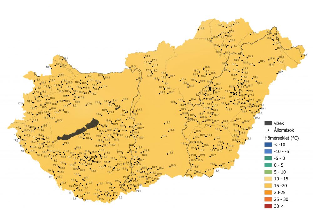 A levegő-középhőmérséklet alakulása a PrecMet állomások adatai alapján (06.05-06.11.)