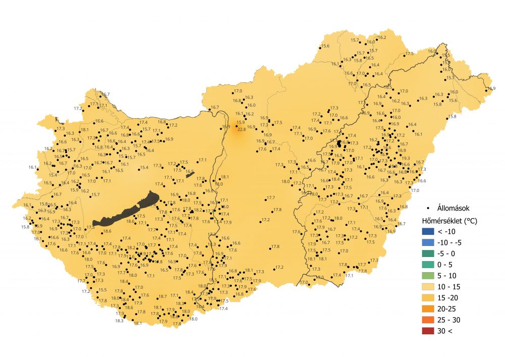 A levegő-középhőmérséklet alakulása a PrecMet állomások adatai alapján (06.12-06.17.)