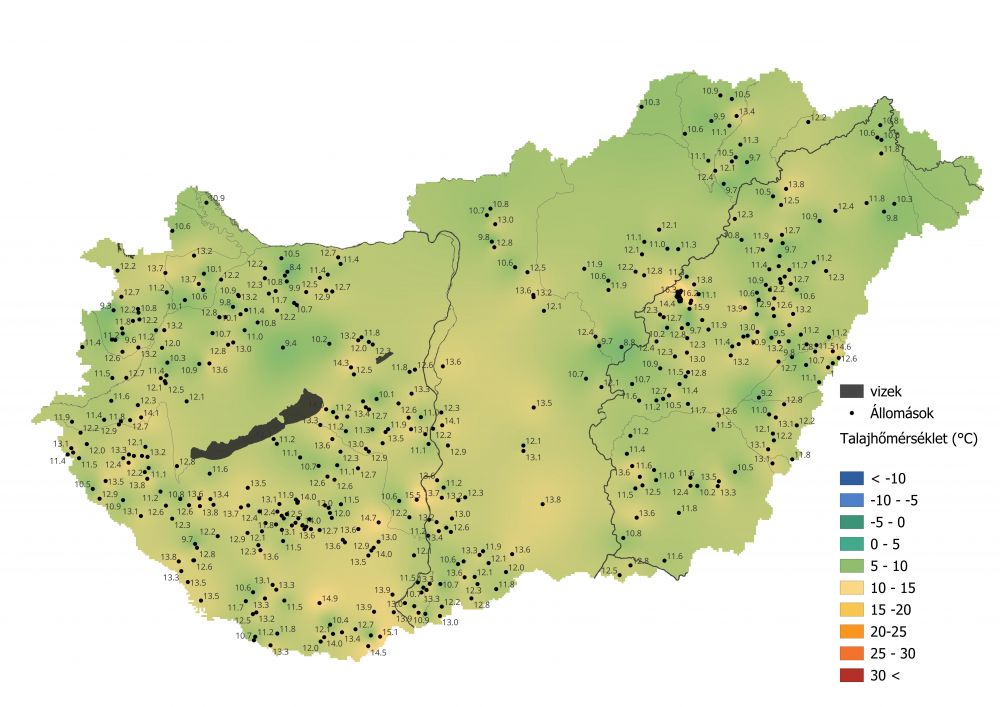 A talaj -középhőmérséklet alakulása a PrecMet állomások adatai alapján (04.22-29.)